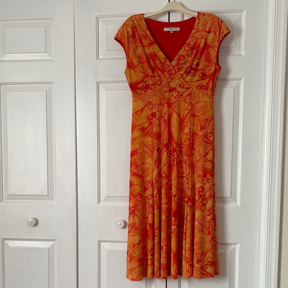Evan Picone Orange Floral Midi Dress